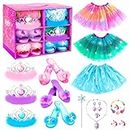 HAMSILY Princess Dress Up Shoes Set, Girls Toys Toddler Jewelry Boutique Kit, 3 Themes of Unicorn Mermaid Ice Costumes Pretend Play Gifts for Little Aged 3-6 Years Old Blue