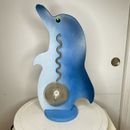 Banco de monedas vintage para delfines azules de madera maciza de 21" para niños de vientre grande