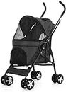 Cature Double Dog Stroller Disabled Dog Pushchair Front Wheel 360° Rotation Easy Folding Pet Carriage Stroller with 4 Wheels Maximum Weight 12 kg Pet Travel (Black)