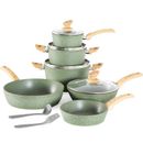 12 Piece Hammered Cookware Set Nonstick Granite Coated Pots and Pans Set Green