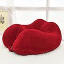AJISH Travel Neck Pillow Pack of 1, Ultra Soft & Comfortable - Premium Microfiber Fill - Neck & Shoulder Support Pillow for Sleeping - Travel in Flight, Car, Train, Airplane Uses - Unisex, Red