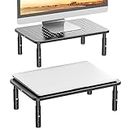 WALI Monitor Stand Riser, Adjustable Laptop Stand Riser Holder, 3 Height Adjustable Underneath Storage for Office Supplies (STT003-2), 2 Pack, Black