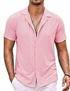 COOFANDY Pink Shirts for Men Untucked Summer Shirts Casual Button Down Shirt Lightweight Beach Shirts Pink