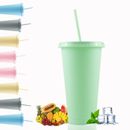 5pcs, 710ml Reusable Party Drinking Cups With Straws & Lids - Water Bottle, Iced Coffee Travel Cups, Cold Drink Cups, Smoothie Cup, Perfect For Parties, Birthdays