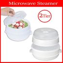 Microwave Steamer 2 TIER Double layer Cooking Meals Vegetables Kitchen Appliance