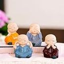 ascension Resin Buddha Monk Statues, Small, Multicolour, Set of 4 Buddha Figurine Good Luck Sculpture Decoration for Indoor Outdoor Garden car Dashboard Porch Yard Art Decor