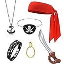 FUEAWIM 6 Pcs Pirate Accessories Set Pirate Bandana Headband Captain Eye Patch Pirate Role Play Dress Up Kit for Halloween Pirate Party Favor Costume