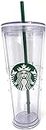 Starbucks Acrylic Cold Cup Venti Tumbler Traveler With Green Straw Logo - 24 Oz, Clear, 24 ounce