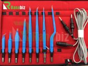 Cable de silicona europeo bipolar fórceps azul reutilizable y 3 mtr (8 piezas + 1 juego de cables)