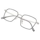 Roshfort Unisex Eyeglasses For Men Women Spectacle Frames Light Weight Blueray Block Eye Protection Glasses For Computer Zero Power Bluecut lens Square Medium Size M-35006 Frame Silver Black