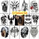 12 Sheets /Set Temporary Fake Tattoo Stickers Waterproof Eagle Wolf Arm Body Art