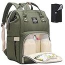 Pipi bear Nappy Changing Bag, Multi-functional Waterproof Travel Diaper Bag Backpack with Changing Pad (Olive Green)