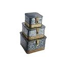 Creative Co-Op Decorative Galvanized Metal Boxes with Lids, Set of 3 Sizes, Distressed Silver and Brass