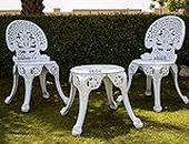 BRISHI Cast Aluminium Garden Patio Seating Chair and Table Set for Balcony Outdoor Furniture with 1 Table and 2 Chair Set (White)