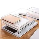 Paper Organizer Tray, Clear Acrylic Desk Organizers and Accessories, Stackable Classroom File Storage, Letter Size Workspace Office Organization- L12.4 x W8.8 x H2.6 Inch x 2 Pack 2 Tier
