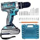 Cordless Drill, 21V Electric Drill Screwdriver Kit with 25+1 Torque, 2 Speed with 2 Batteries 2.0Ah, Combi Drill for Home and Garden DIY Project (Blue)