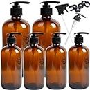 Youngever 6 Pack Empty Glass Pump Bottles, 2 Pack 500ML and 4 Pack 250ML Pump Bottles, Soap Dispenser, Refillable Containers (Amber), Amber