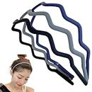 scicent Makeup Headbands 3 Pieces Wavy Thin Hair Band for Women Men Fashion Head Band with Teeth Unisex Hair Accessory Sports Yoga Outdoor (Black+Navy+Grey) - 23316