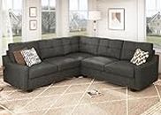 HONBAY Convertible Sectional Sofa L Shaped Couch for Small Apartment Reversible Sectional Couch for Living Room,Dark Grey