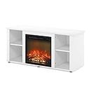 Furinno Jensen Entertainment Center Stand with Fireplace for TV up to 55 inches, White