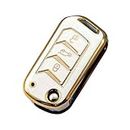 Auto Pearl TPU Key Cover Compatible with Mahindra Scorpio | XUV 300 | Marazzo | XUV 700 | Bolero | Thar 3 Button Flip Key (White)