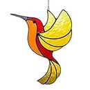 Hummingbird Suncatcher Stained Glass Bird Decoration Garden Lawn Pendant Ornaments for Indoor and Outdoor (Color : Alloy Yellow+Red)