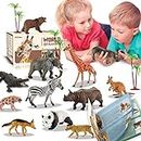EnAuRoL 31 Pcs Safari Animals Playset with 24 Realistic Plastic Animals Figures, Miniature Animals Toy Suitable for Cake Toppers or Cupcake Toppers, Ideal Gift for Age Kids, Boys & Girls