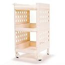 ADA Plastic Premium 3-Tier Rolling Stackable Multifunctional Storage Shelf Basket Utility Cart Rack Storage Organizer Cart For Kitchen, Pantry Closet, Bedroom, Bathroom, Laundry-Ivory (28 X 33X56Cm)