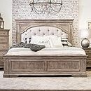 Steve Silver Company Highland Park 83.5" x 90" Farmhouse Wood & Fabric Upholstered Panel King Bed with Button Tufted Headboard, Low Vertical Planked Inset Panel Footboard, in Driftwood Gray Finish