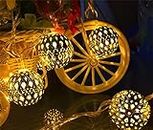JHEPCOIN Moroccan Ball 16 LED String Lights Plug-in, Connectable with Tail, for All Occasions-Christmas, Diwali