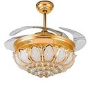 HANS LIGHTINGS Ceiling Fan with Chandelier Color Changing Luxury Light-with 4 Retractable Blade,Remote (Gold)