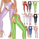 Women's Glossy Crotchless Tights Pants Stretchy Elastic Footless Yoga Trousers