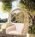 YITAHOME Swing Egg Chair with Cushions 350lbs, Wicker Hammock Chair Foldable Hanging Basket Chair W/O Stand for Outdoor, Indoor, Patio, Bedroom - Beige