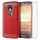 Asuwish Phone Case for Moto E5 Play E 5 Cruise 5E Go with Tempered Glass Screen Protector Cover and Slim TPU Cell Accessories Protective Motorola MotoE5play MotoE5 E5play Women Men Carbon Fiber Red
