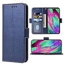 WWAAYSSXA Compatible with Samsung Galaxy A40 Wallet Case Wrist Strap Lanyard and Leather Flip Card Holder Stand Cell Accessories Mobile Folio Phone Cover for Glaxay A 40 Gaxaly 40A Women Men Blue
