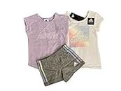 Adidas Girl's 3 Piece Active Clothing Shorts Set (Purple/White, 3T)