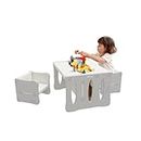 BanaSuper Kid's Table and 2 Chairs Set Plastic Activity Table for Toddlers Children Desk Ideal for Arts & Crafts Snack Time Homeschooling Homework Gift for Boy & Girl (Grey with 2 Chairs Set)