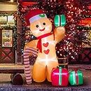 Peyton 8FT Inflatable Gingerbread Man with Candy Cane and Three Gift Boxes,LED Lighted Christmas Decoration Indoor and Outdoor.