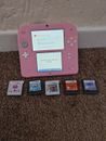 Nintendo 2ds Pink And White Console , 5 Games Including Mario Party And Charger