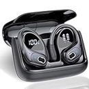 Aptkdoe Wireless Earbuds, 75H Bluetooth 5.3 Headphones, HiFi Stereo Wireless Earphones with 4 ENC Mic, Sport Bluetooth Earbuds with Earhooks, Dual LED Display, IPX7 Waterproof Ear Buds, Black