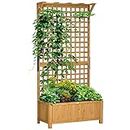 Outsunny Raised Garden Bed, Wood Planter with Trellis for Vine Climbing, Privacy Screen Planter Box to Grow Vegetables, Herbs, and Flowers for Backyard, Patio, Deck, Yellow