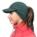 GADIEMKENSD Winter Fleece Hats Reflective Ponytail Hat for Women Baseball Caps with Earflap Drop Down Ear Warmer Mens Skull Cap Beanie with Visor Cold Hat for Outdoor Hiking Running Snow Dark Green