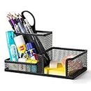 deli Mesh Desk Organizer Office Supplies Caddy with Pencil Holder and Storage Baskets for Desktop Accessories, 3 Compartments, Black