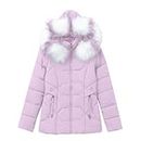 Women's Chunky Snow Coat Winter Snowy Weather Windproof Thermal Zipper Hooded Padded Down Jacket with Pocket Pink Winter Cheap Outwear