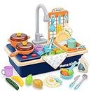 REMOKING Pretend Play Kitchen Sink Toys with Upgraded Real Faucet,Educational Kids Toys-Play Cooking Stove, Pot and Pan,Play Food,Utensils Tableware Accessories,Role Play Toys for Boys Girls Aged 3+