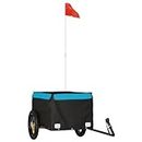 vidaXL Sturdy Iron Bike Cargo Trailer with Safety Flag- Black and Blue, Maximum Load Capacity of 30 kg
