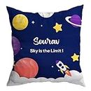 ASHVAH Sourav Name Space Theme Cushion/Pillow Cover with Filler - Best Birthday Gift for Son, Brother, Husband Return Gifts for Kids - Size - 12 x 12 inches