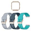 LEEFOX Compatible Fitbit Blaze Bands with Frame, Sport Silicone Strap for Fitbit Blaze Smart Fitness Watch Accessory Wristbands Large, Gray Slate Navy Bracelet w/Rose Gold Frame Men Women
