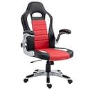 HOMCOM Racing Gaming Chair PU Leather Office Chair Executive Computer Desk Chair with Adjustable Height, Flip Up Armrest, Swivel Wheels, Red