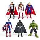 Skytail 6 figure Ultimate Avenger Superhero Cake Toy Topper Set of 6 heavy Pvc Heroes Action Figures Batman Superman Hulk Thor, Ironman, Captain America Collectible Models Playset Exclusive 4inch/10cm
